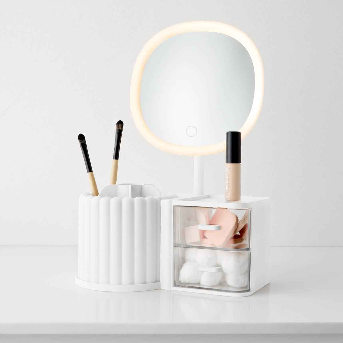 Cosmetic Organiser with Mirror - White