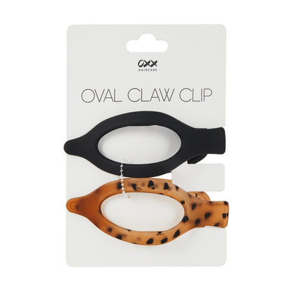 OXX Haircare 2 Pack Oval Claw Clip - Black and Leopard