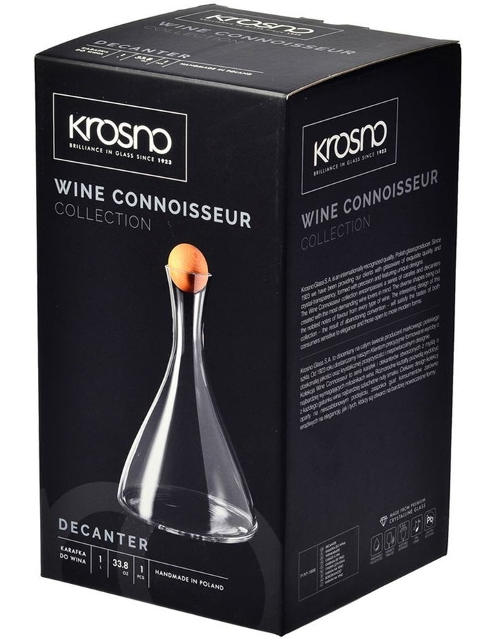 Connoisseur Wine Decanter Beechwood Stopper 1L in Clear