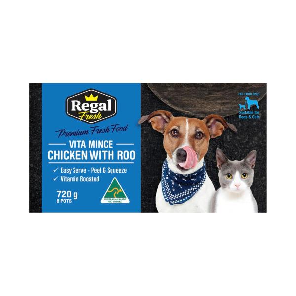REGAL CAT PREMIUM VITA MINCE CHICKEN WITH ROO CAT OR DOG FOOD 8X90GRAM