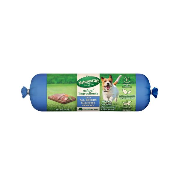 NATURE'S GIFT ADULT CHILLED FRESH DOG FOOD ROLL WITH CHICKEN VEGETABLES & BROWN RICE 200G
