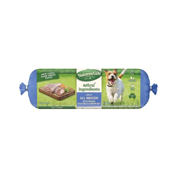 NATURE'S GIFT ADULT CHILLED FRESH DOG FOOD ROLL WITH CHICKEN VEGETABLES & BROWN RICE 1.4KG
