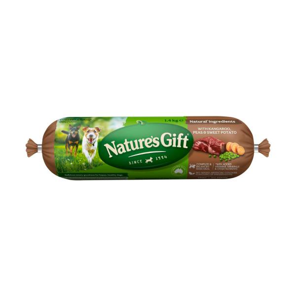 NATURE'S GIFT ADULT CHILLED FRESH DOG FOOD ROLL WITH KANGAROO PEAS & SWEET POTATO 1.4KG
