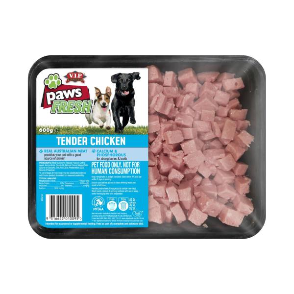 V.I.P PAWS ADULT CHILLED FRESH DOG FOOD DICED TENDER CHICKEN 600GRAM
