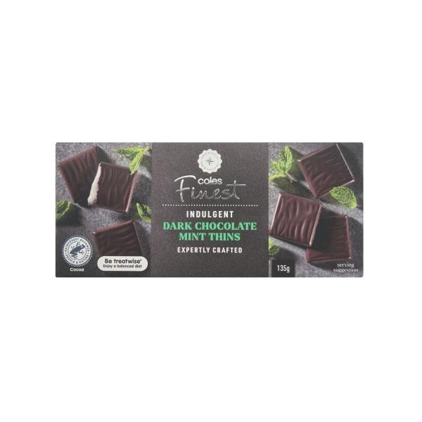 COLES FINEST DARK CHOCOLATE MINT THINS 135G