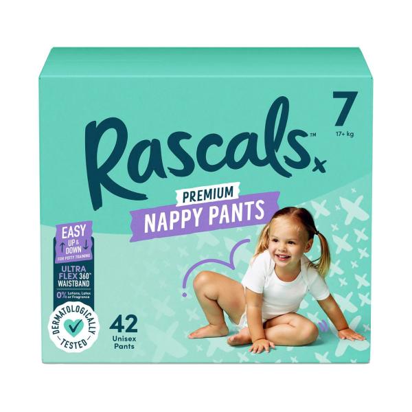 RASCALS PREMIUM NAPPY PANTS SIZE 7 (17KG+) 42 PACK