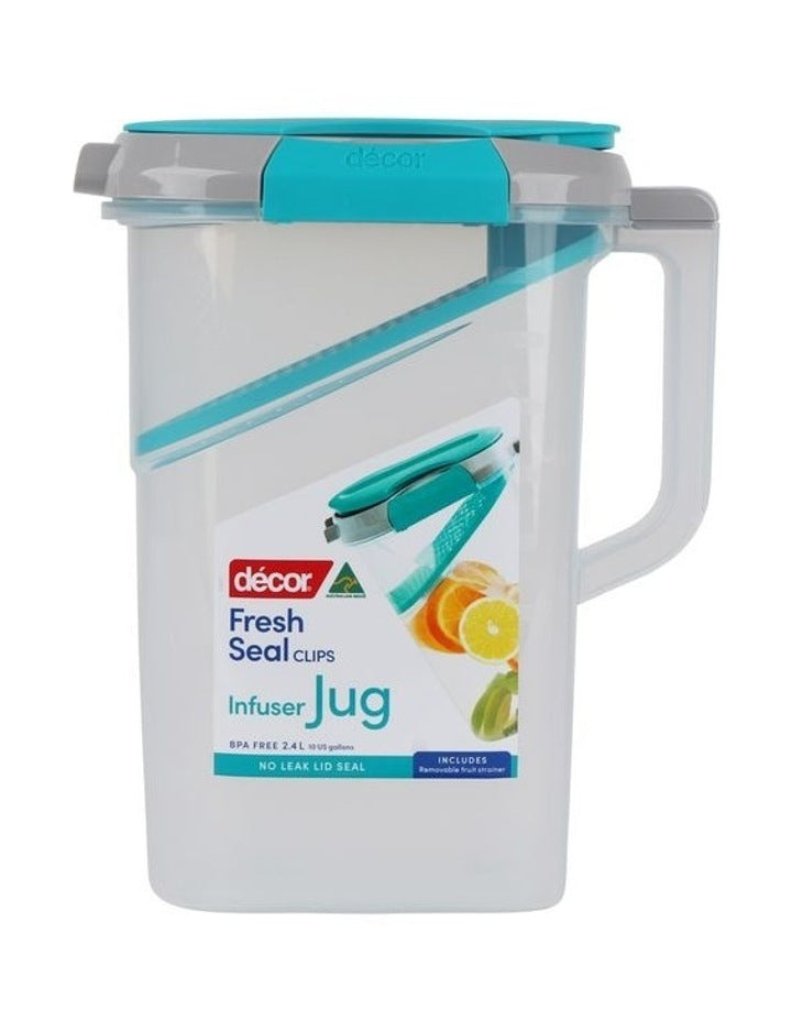 Fresh Seal Clips Food Storage infuser Jug 2.4L in Clear/Teal
