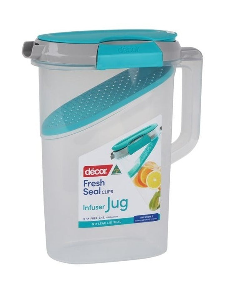 Fresh Seal Clips Food Storage infuser Jug 2.4L in Clear/Teal