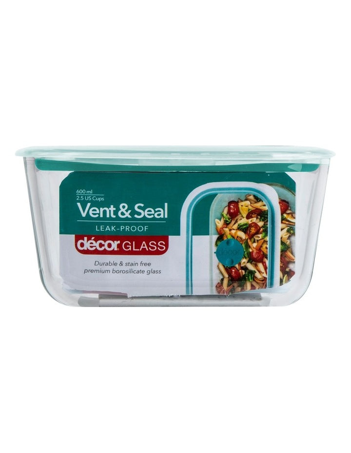 Vent And Seal Glass Oblong Food Storage 600ml in Clear