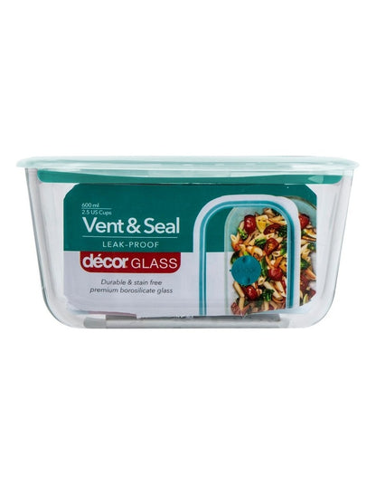 Vent And Seal Glass Oblong Food Storage 600ml in Clear