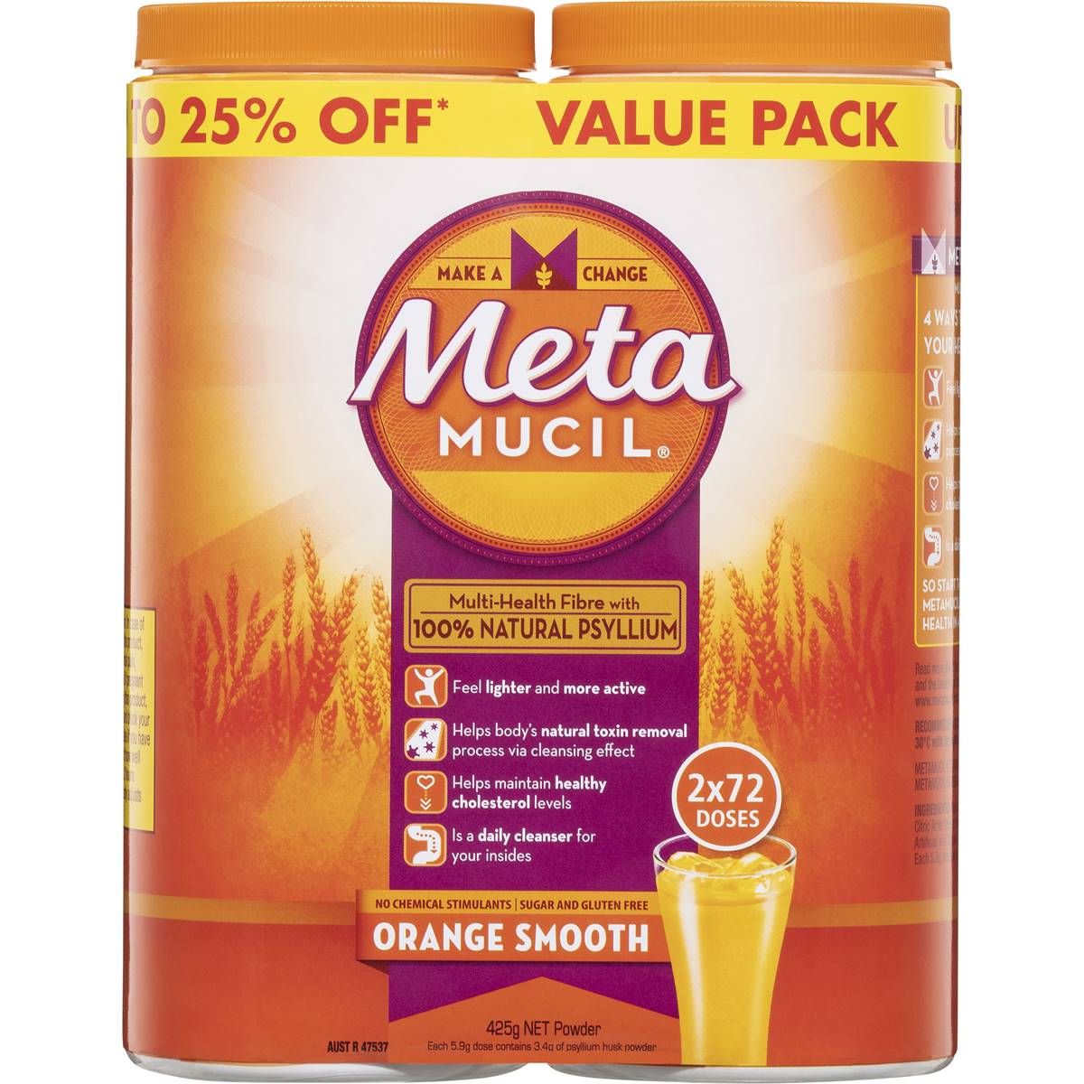 Metamucil Orange Smooth 425g x 2 Pack