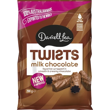 Darrell Lea Milk Chocolate Coated Original Liquorice Twists 200g