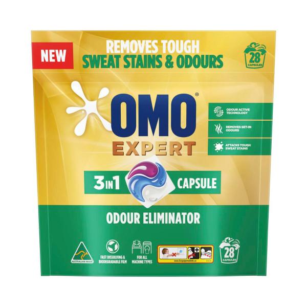 OMO EXPERT LAUNDRY CAPSULES 3 IN 1 ODOUR ELIMINATOR 28PK