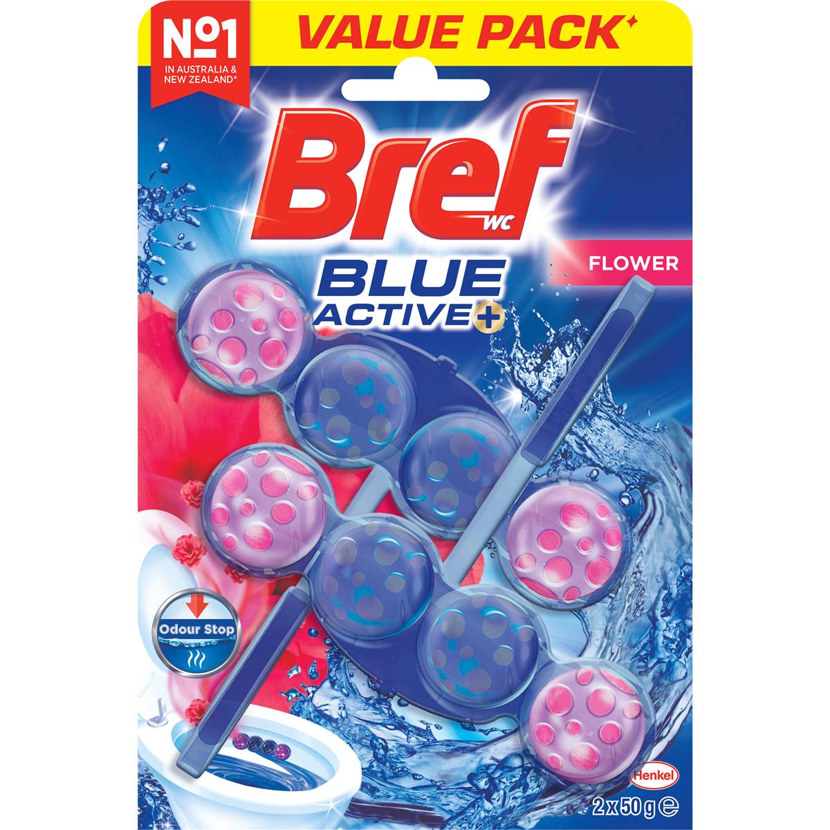 Bref Blue Active Flower Toilet Cleaner Block 50g x 2 pack
