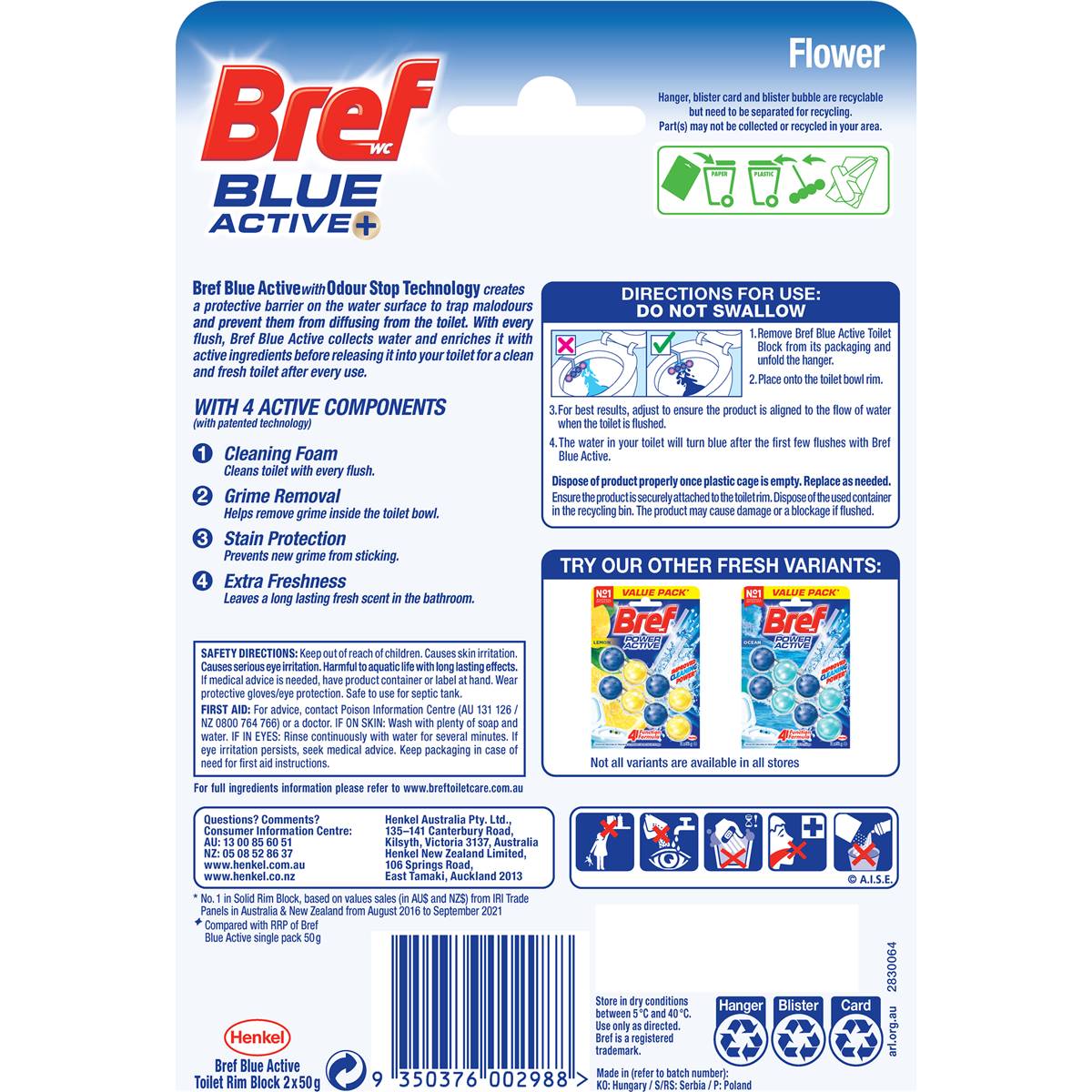 Bref Blue Active Flower Toilet Cleaner Block 50g x 2 pack