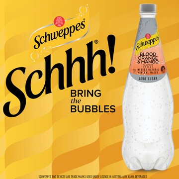 Schweppes Zero Sugar Blood Orange Mango Sparkling Mineral Water 1.1L