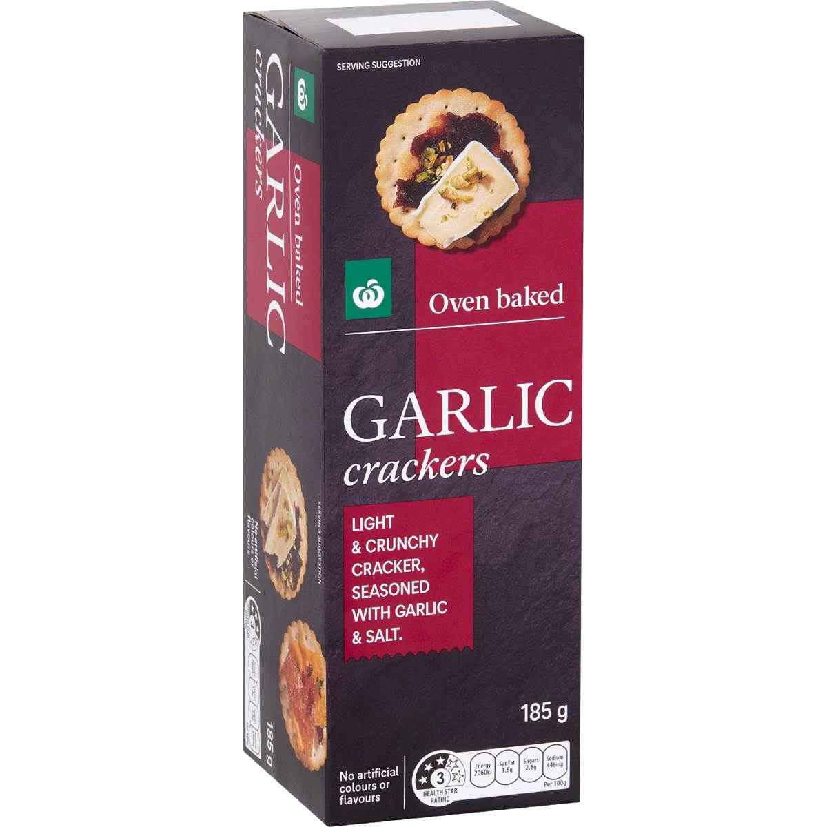 Woolworths Garlic Crackers 185g