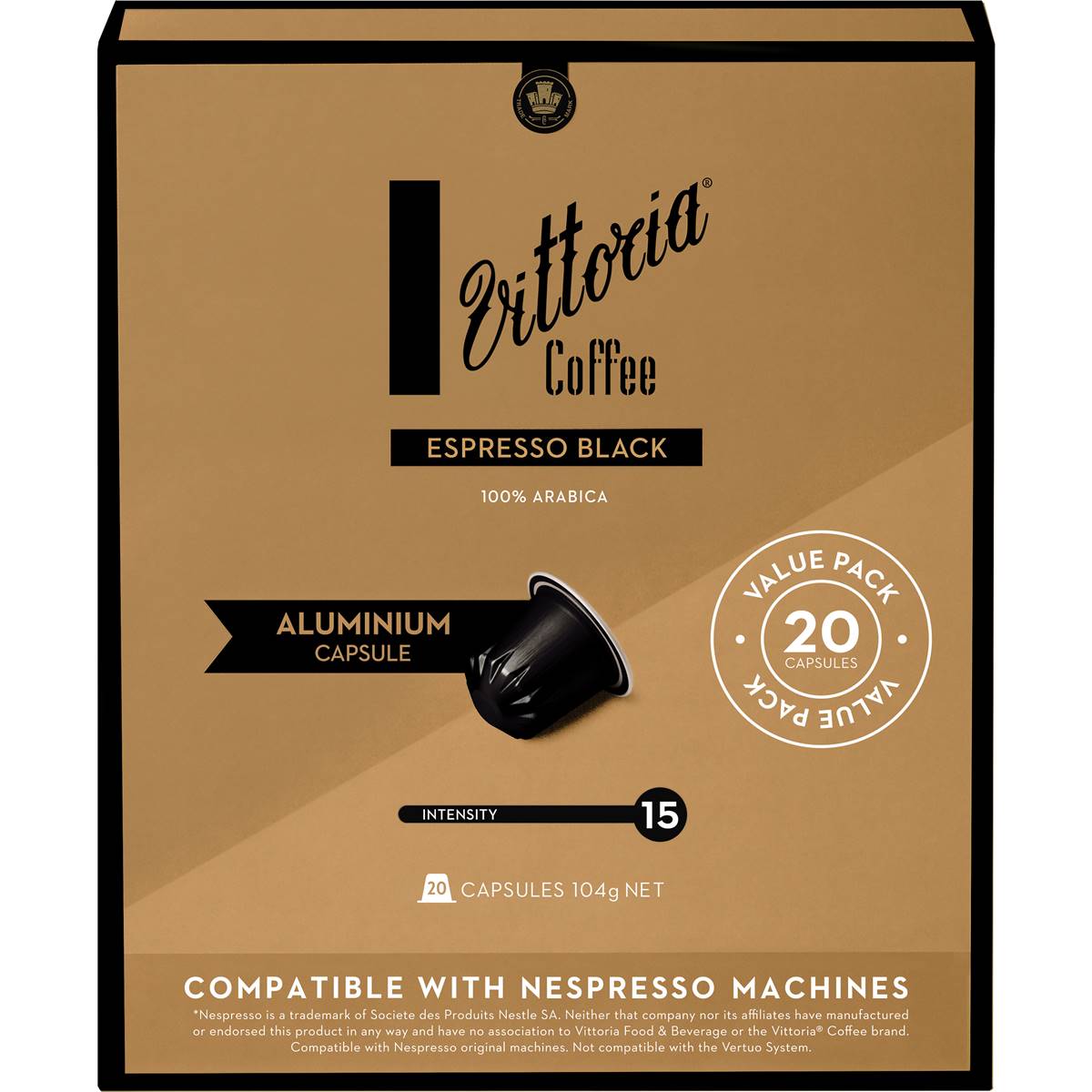 Vittoria Espresso Black Coffee Capsules 20 Pack