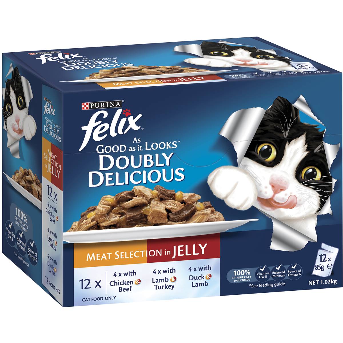 Felix Adult Doubly Delicious Meat Selection In Jelly Cat Food 85g x12 Pack