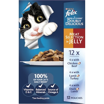 Felix Doubly Delicious Meat Selection In Jelly Cat Food 85g x 12 pack