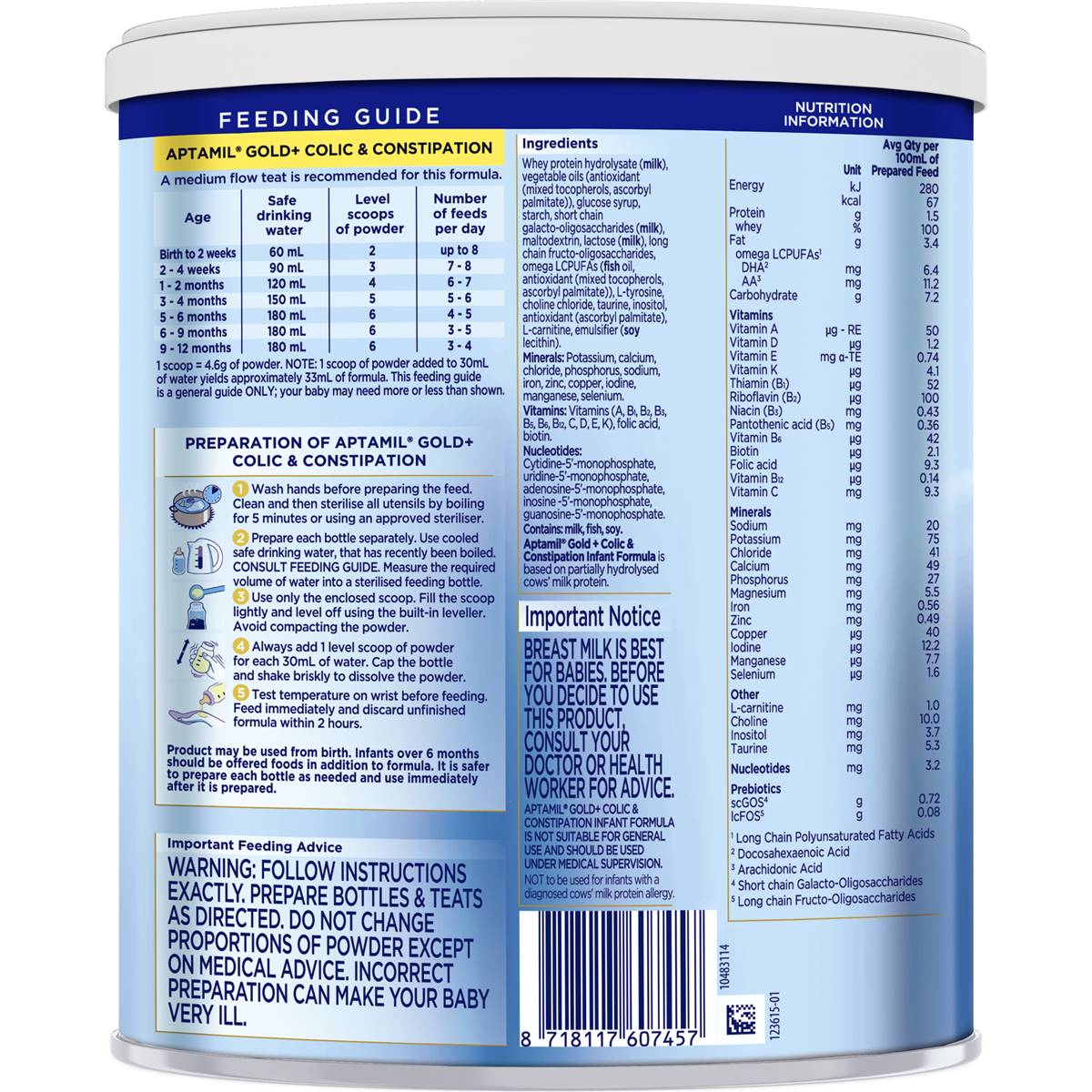 Aptamil Gold+ Colic & Constipation Baby Formula From 0-12 Months 900g