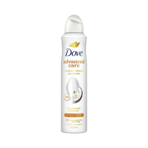 DOVE WOMEN DEODORANT ADVANCED 72HR AEROSOL COCONUT & JASMINE 250ML