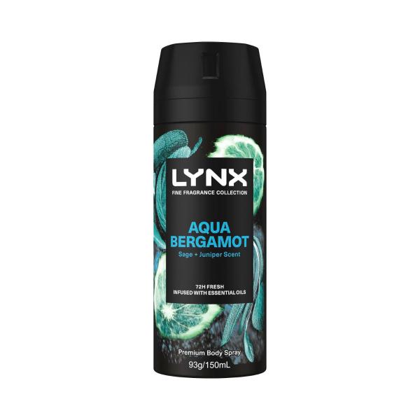 LYNX FINE FRAGRANCE DEODORANT BODY SPRAY AQUA BERGAMOT 150ML