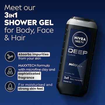 Nivea Men Deep 3 In 1 Shower Gel & Body Wash 500mL