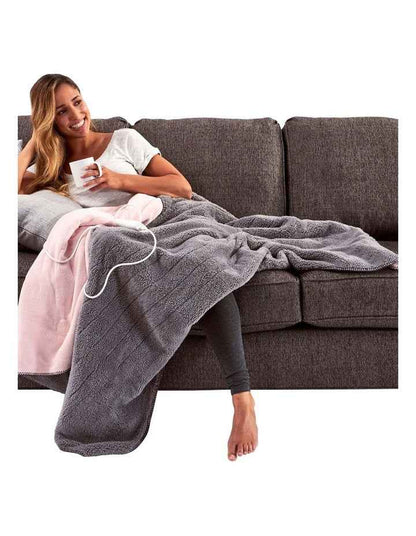 Reversible Sherpa Heated Throw in Pink/Grey