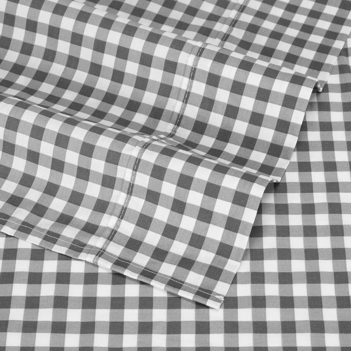 250 Thread Count Gingham Cotton Sheet Set - Queen Bed, Grey