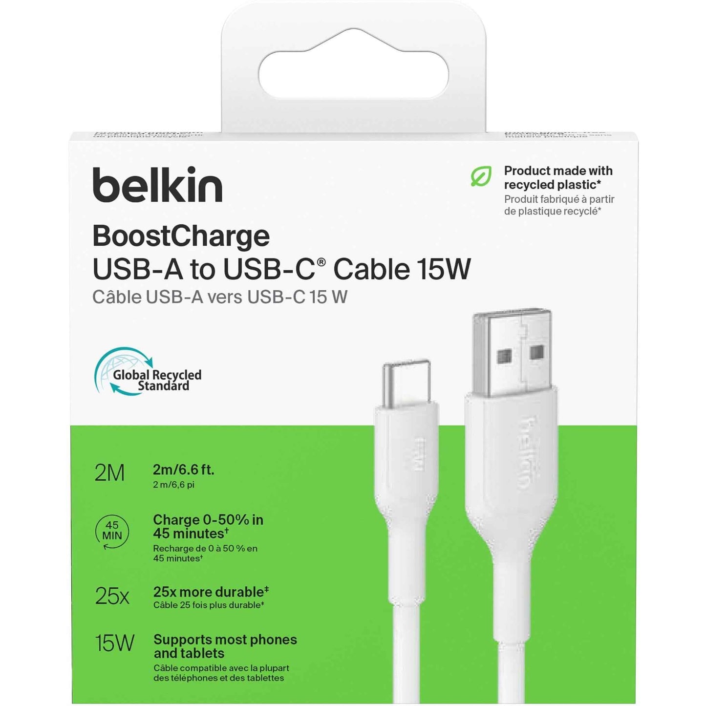 Belkin BoostCharge USB-A to USB-C Cable 15W 2m (White)