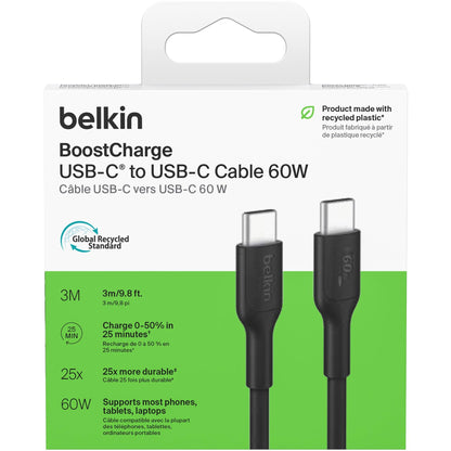Belkin BoostCharge USB-C 60W 2.0 PCR Cable 3m (Black)