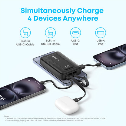 Anker Zolo 20k 45W Power Bank with Built-In Dual USB-C Cables (Black)
