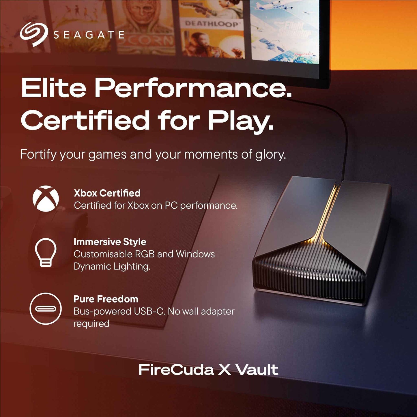 Seagate FireCuda X Vault  USB-C  External Gaming Hard Drive 8TB