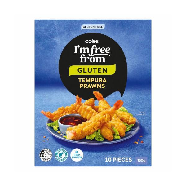 COLES I'M FREE FROM TEMPURA PRAWNS 10PK 150G