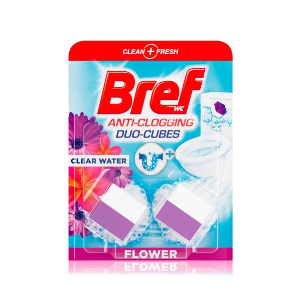 BREF DUO CUBES CLEAR WATER TOILET CLEANER IN-CISTERN BLOCK FLOWER 50G X 2 PACK