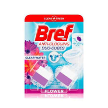 BREF DUO CUBES CLEAR WATER TOILET CLEANER IN-CISTERN BLOCK FLOWER 50G X 2 PACK