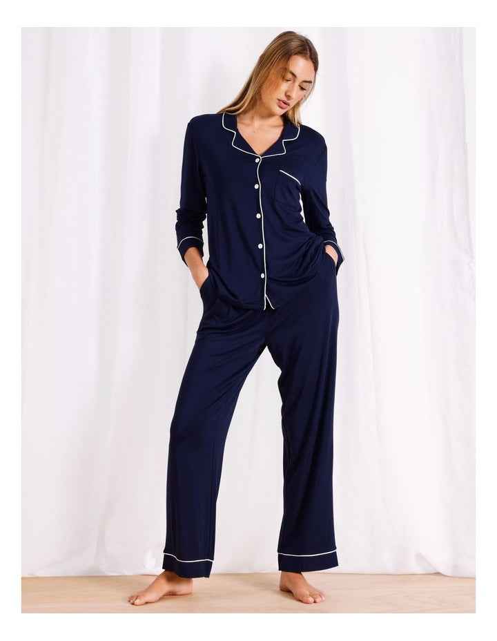 Pure Comfort Bamboo Long Pyjama Set in Navy