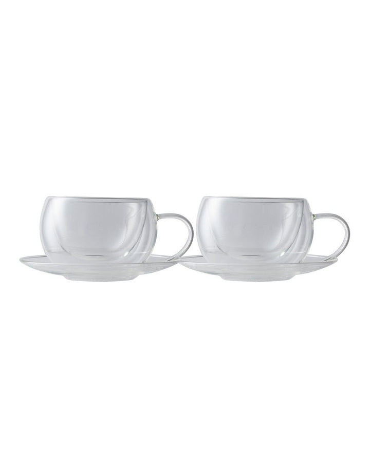 Blend Set Of 2 270ml Double Wall Cup And Saucer in Clear
