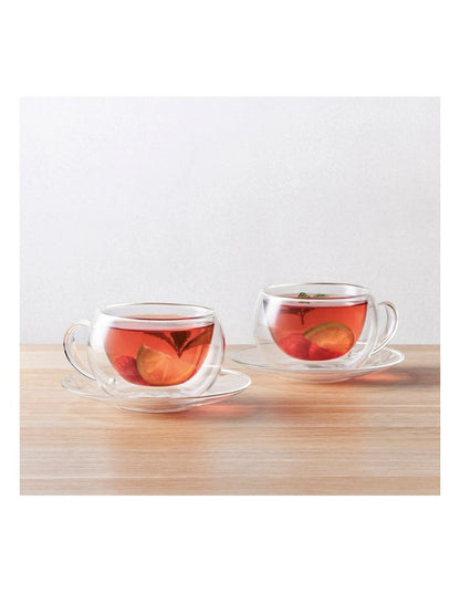 Blend Set Of 2 270ml Double Wall Cup And Saucer in Clear