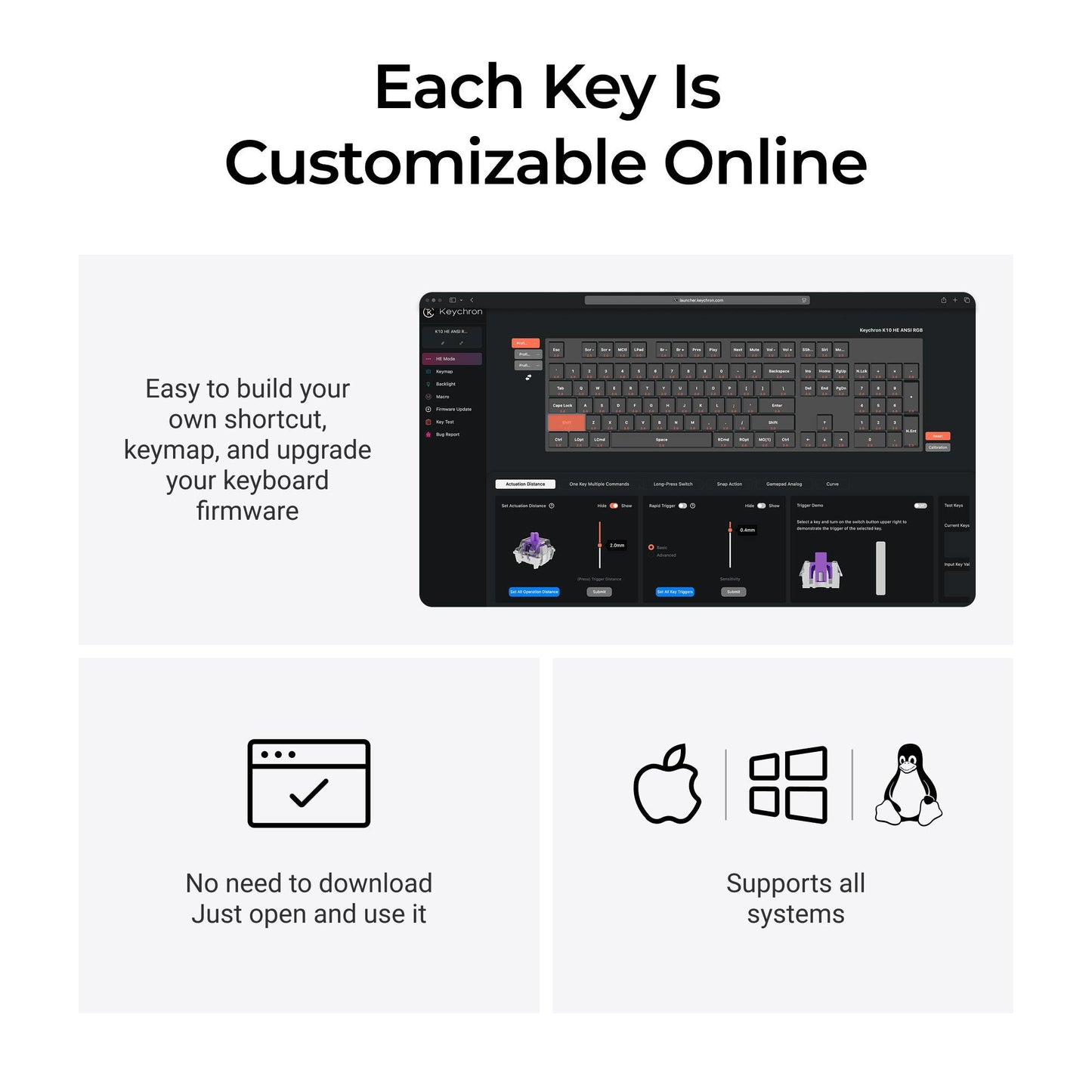 Keychron K10 HE Full Size Wireless Magnetic Switch Custom Keyboard (Black)