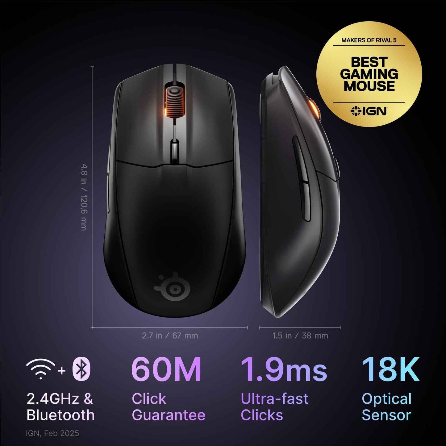 SteelSeries Rival 3 Wireless Gen 2 Gaming Mouse (Black)