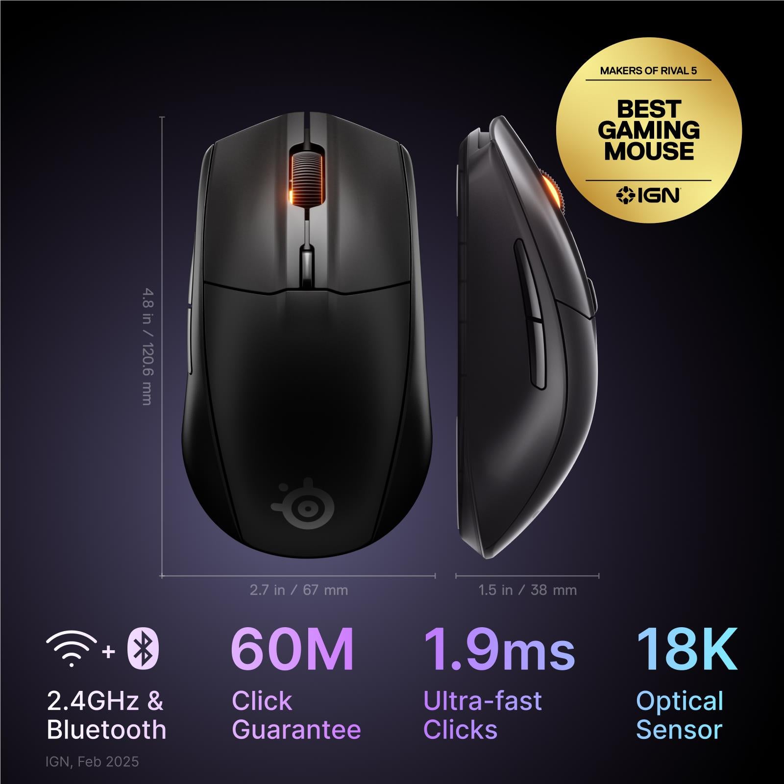 SteelSeries Rival 3 Wireless Gen 2 Gaming Mouse (Black)