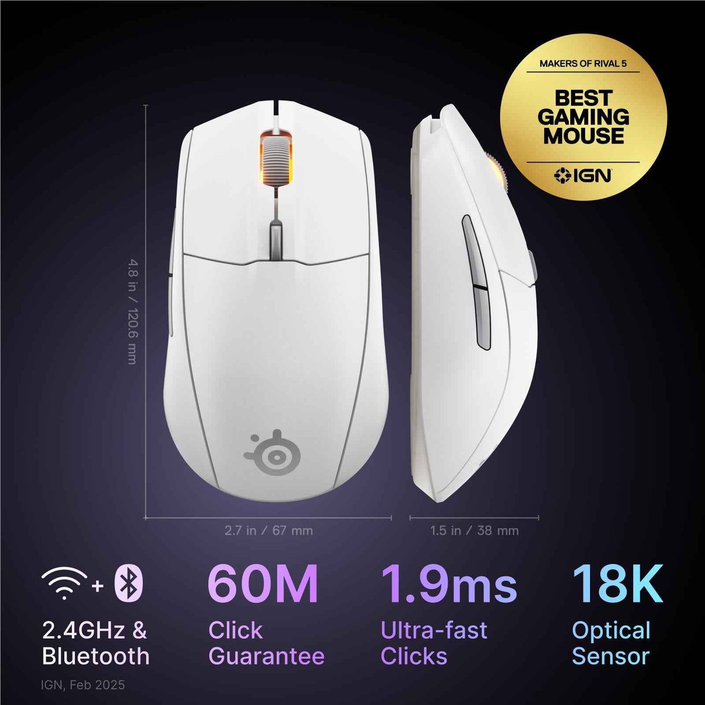 SteelSeries Rival 3 Wireless Gen 2 Gaming Mouse (White)