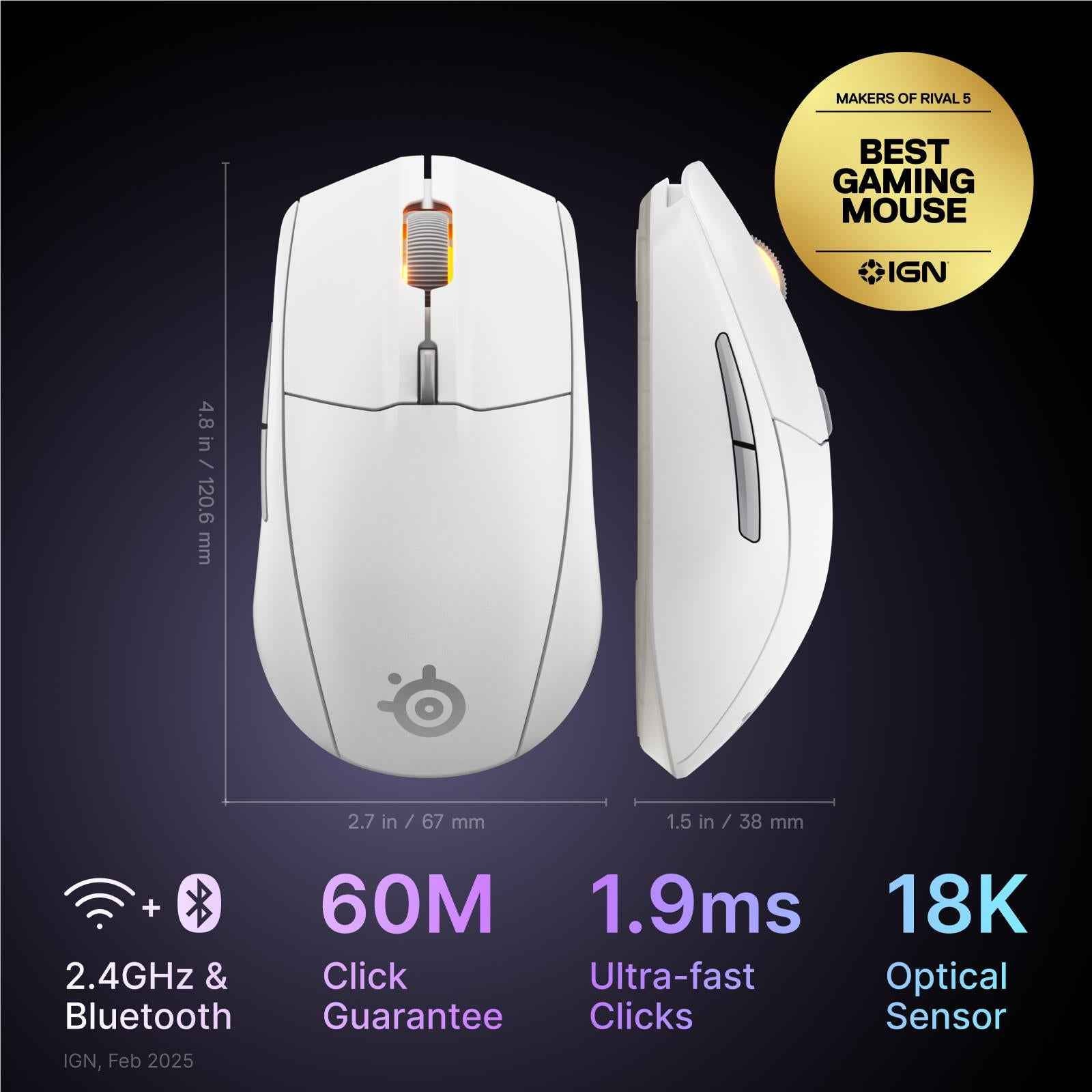 SteelSeries Rival 3 Wireless Gen 2 Gaming Mouse (White)