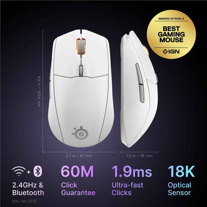 SteelSeries Rival 3 Wireless Gen 2 Gaming Mouse (White)