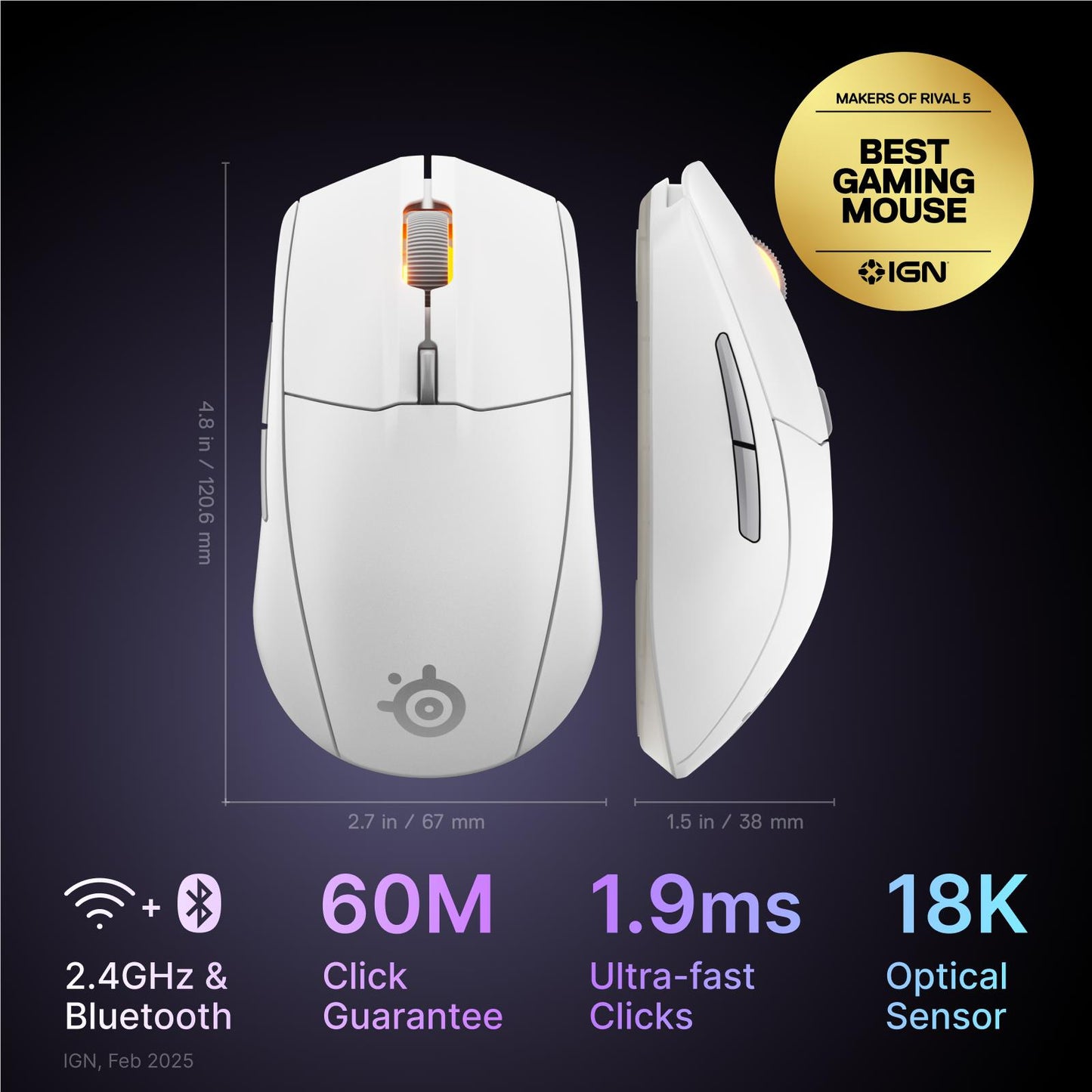 SteelSeries Rival 3 Wireless Gen 2 Gaming Mouse (White)