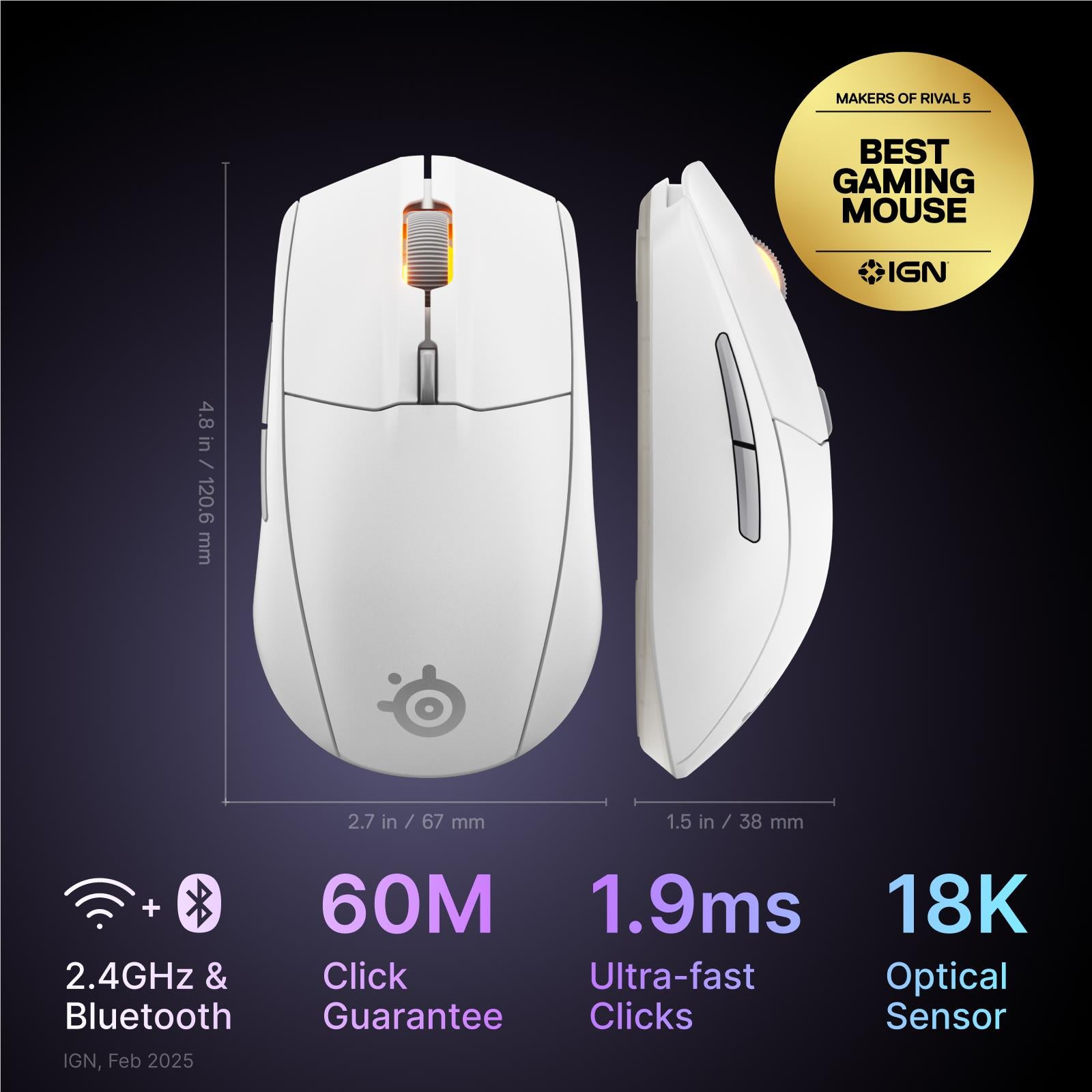 SteelSeries Rival 3 Wireless Gen 2 Gaming Mouse (White)