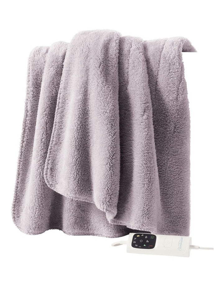 Feel Perfect Sherpa Fleece Heated Throw in Warm Grey