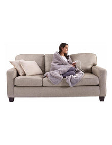 Feel Perfect Sherpa Fleece Heated Throw in Warm Grey
